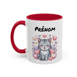 Tasse Chaton Personnalisable – Mug Chat Kawaii Cœurs – Cadeau Amoureux des Chats – Céramique 325ml