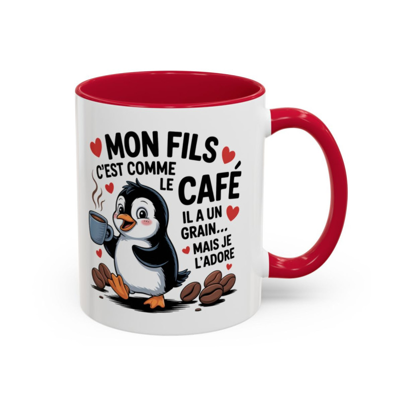 Tasse Mon Fils C’est Comme le Café – Mug Humoristique Parent Enfant – Cadeau Papa Maman – Céramique 325ml