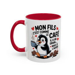 Tasse Mon Fils C’est Comme le Café – Mug Humoristique Parent Enfant – Cadeau Papa Maman – Céramique 325ml