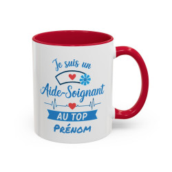 Tasse Aide-Soignant Personnalisée – Mug Métier Santé Cadeau Collègue – Céramique 325ml – Noir Bleu Rouge