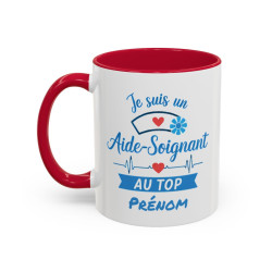 Tasse Aide-Soignant Personnalisée – Mug Métier Santé Cadeau Collègue – Céramique 325ml – Noir Bleu Rouge