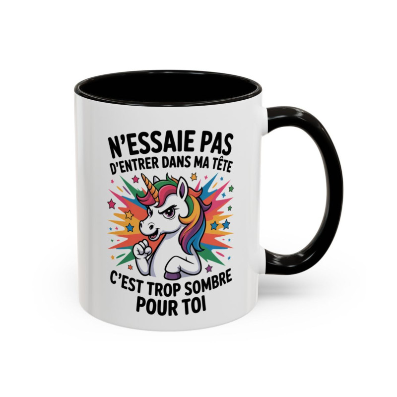Tasse Licorne Humoristique – Mug N’Essaye Pas d’Être dans Ma Tête – Cadeau Fun Original – Céramique 325ml