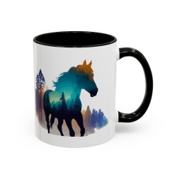 Mug Cheval Silhouette Forêt – Tasse Nature Artistique – Cadeau Passion Équitation – Céramique 325ml