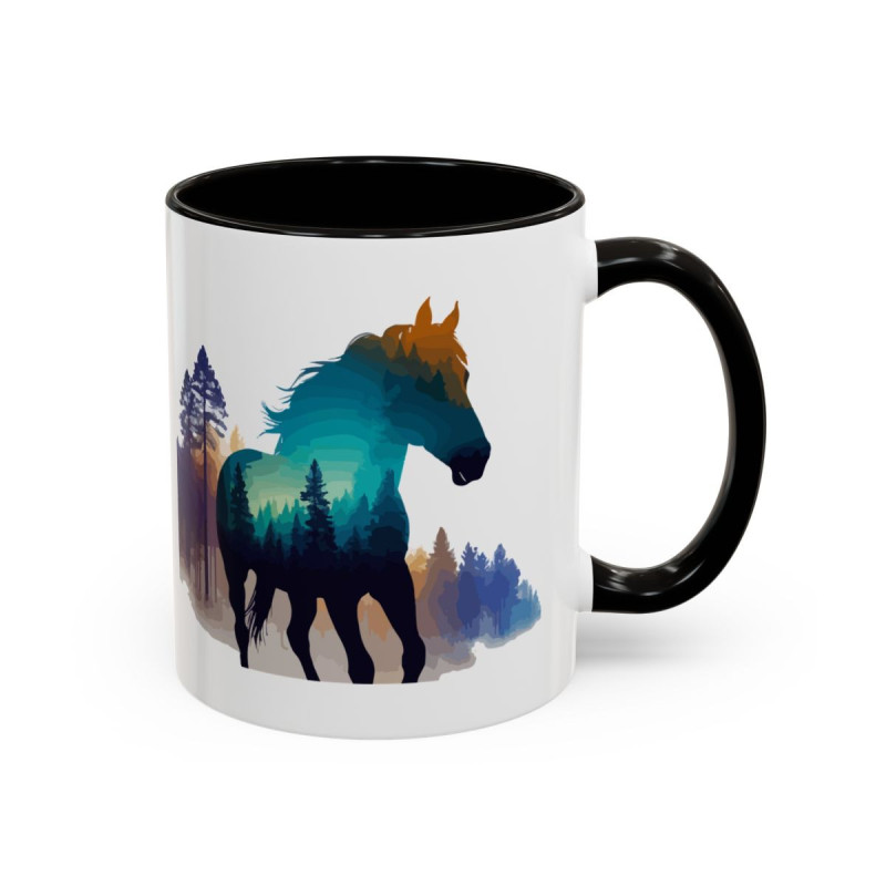 Mug Cheval Silhouette Forêt – Tasse Nature Artistique – Cadeau Passion Équitation – Céramique 325ml
