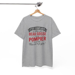 T-shirt Humour Beau Gosse et Pompier – Tee Shirt Drôle Métier Pompier Unisexe Blanc Gris Sport
