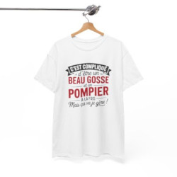 T-shirt Humour Beau Gosse et Pompier – Tee Shirt Drôle Métier Pompier Unisexe Blanc Gris Sport