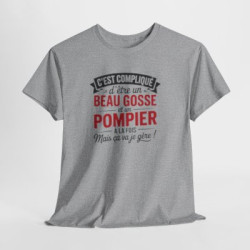 T-shirt Humour Beau Gosse et Pompier – Tee Shirt Drôle Métier Pompier Unisexe Blanc Gris Sport