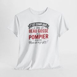 T-shirt Humour Beau Gosse et Pompier – Tee Shirt Drôle Métier Pompier Unisexe Blanc Gris Sport