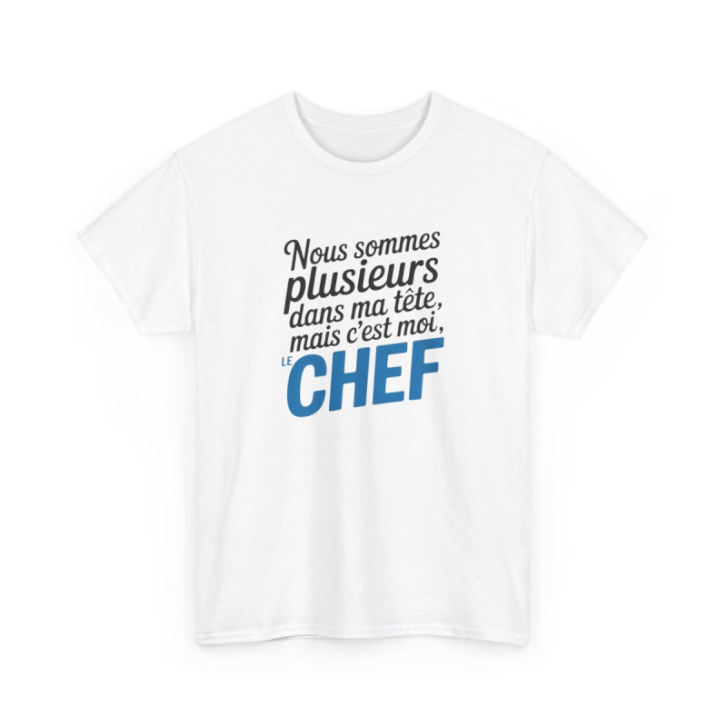 T-shirt Humour Nous Sommes Plusieurs Dans Ma Tête Mais C’est Moi le Chef – Tee Shirt Drôle Citation Unisexe Blanc Gris Sport