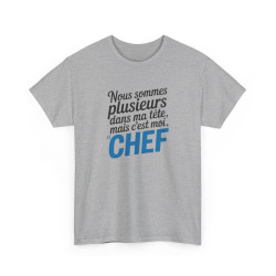 T-shirt Humour Nous Sommes Plusieurs Dans Ma Tête Mais C’est Moi le Chef – Tee Shirt Drôle Citation Unisexe Blanc Gris Sport