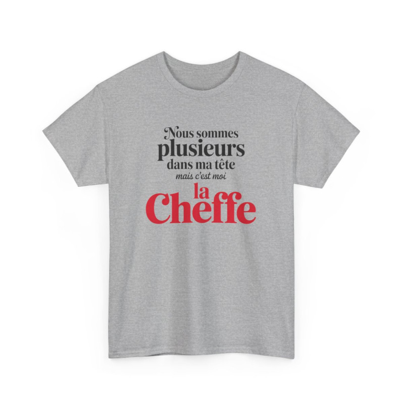 T-shirt Humour  C’est Moi la Cheffe – Tee Shirt Drôle Citation Femme Blanc Gris Sport