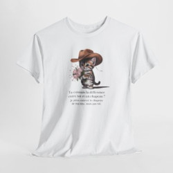 T-shirt Humour Chat Tu Connais la Différence Entre Toi et un Chapeau – Tee Shirt Chaton Cowboy Unisexe
