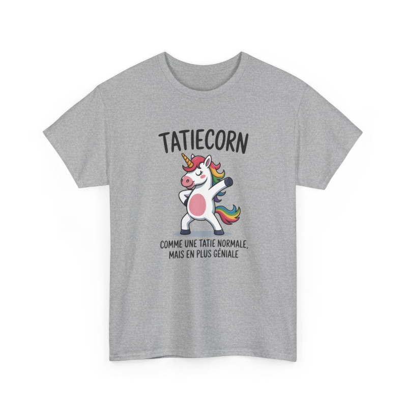 T-shirt Femme Humour “Taticorn” – Comme une Tata Normale Mais en Plus Géniale – Blanc, Gris Sport, Noir