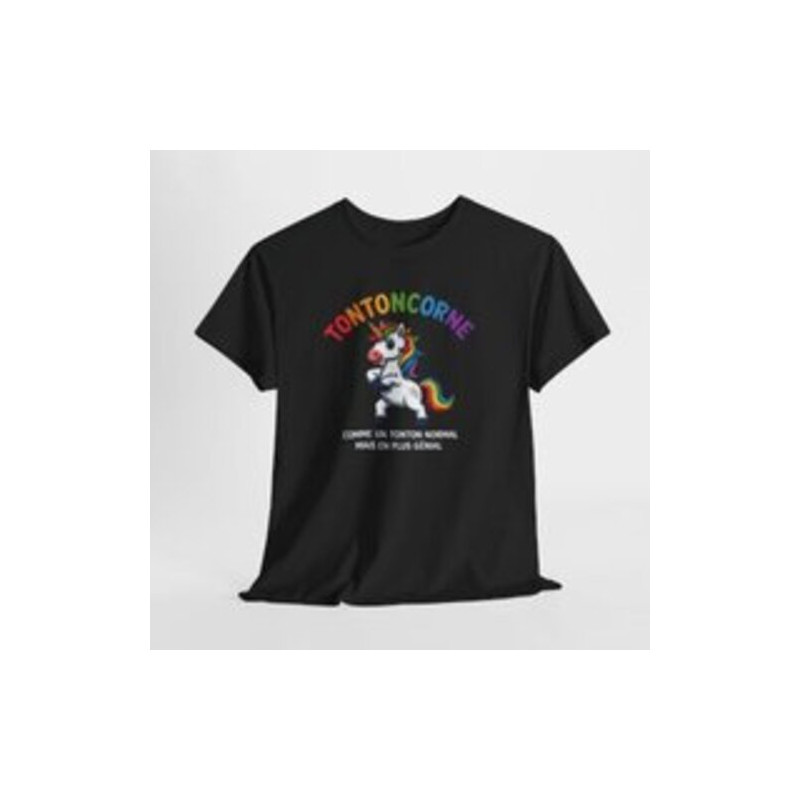 T-shirt Humour Tonton “Tontoncorne” – Comme un Tonton Normal Mais en Plus Génial – Blanc, Gris Sport, Noir