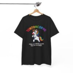 T-shirt Humour Tonton “Tontoncorne” – Comme un Tonton Normal Mais en Plus Génial – Blanc, Gris Sport, Noir