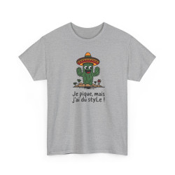 Tee Shirt Humour Cactus Je pique mais j’ai du style – T-shirt Fun Sombrero Mexique Blanc Gris Noir – Idée Cadeau Drôle