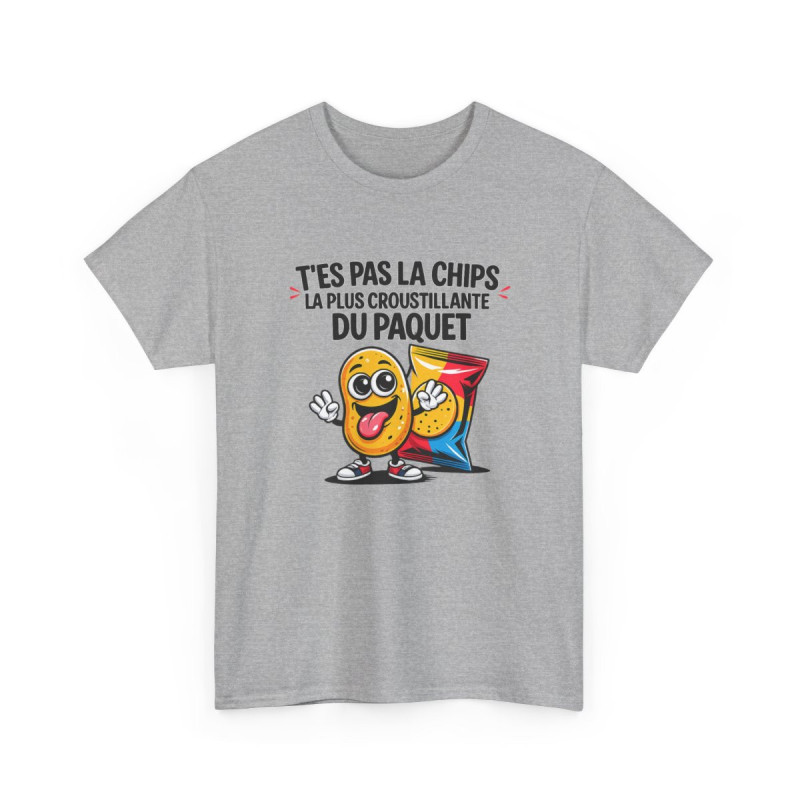 Tee Shirt Humour T’es pas la chips la plus croustillante du paquet – T-shirt Blague Snack Apéro Blanc Gris Noir