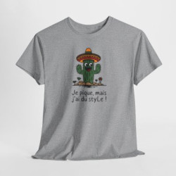Tee Shirt Humour Cactus Je pique mais j’ai du style – T-shirt Fun Sombrero Mexique Blanc Gris Noir – Idée Cadeau Drôle