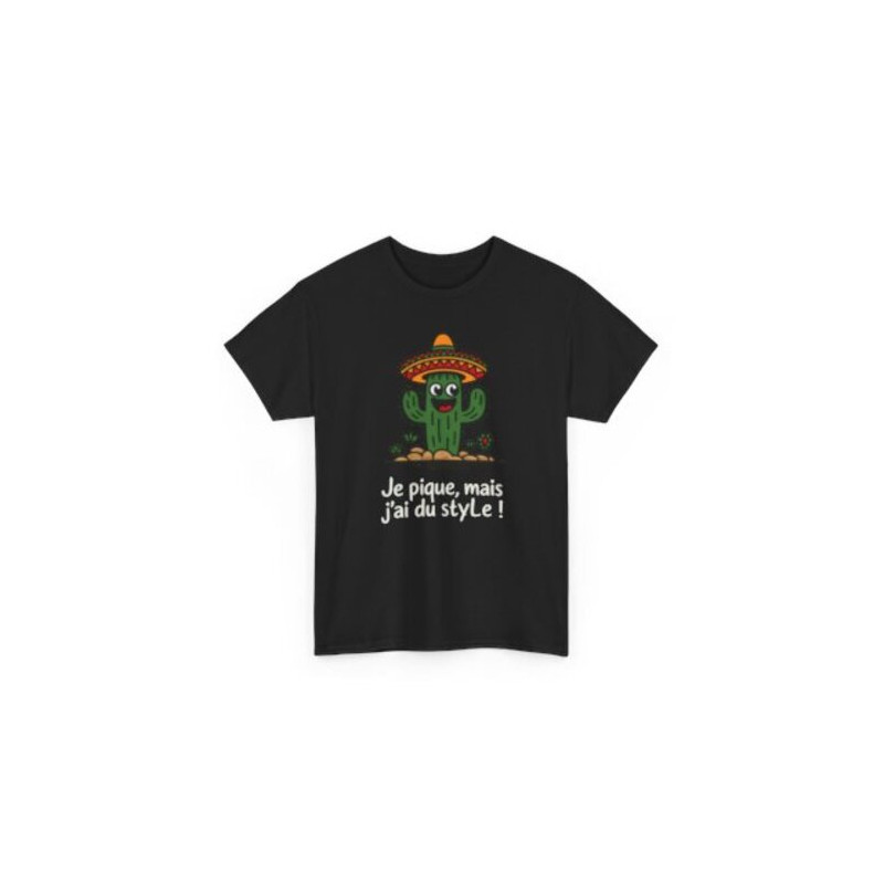 Tee Shirt Humour Cactus Je pique mais j’ai du style – T-shirt Fun Sombrero Mexique Blanc Gris Noir – Idée Cadeau Drôle