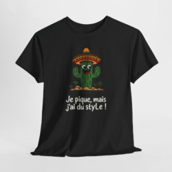 Tee Shirt Humour Cactus Je pique mais j’ai du style – T-shirt Fun Sombrero Mexique Blanc Gris Noir – Idée Cadeau Drôle