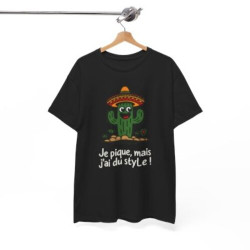 Tee Shirt Humour Cactus Je pique mais j’ai du style – T-shirt Fun Sombrero Mexique Blanc Gris Noir – Idée Cadeau Drôle