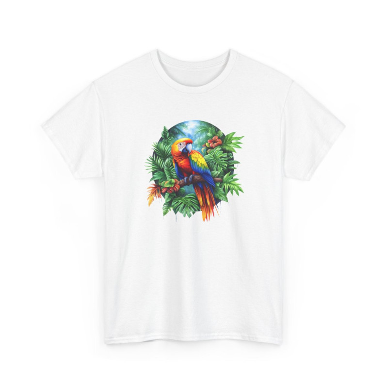 Tee Shirt Perroquet Tropical Ara Coloré – T-shirt Jungle Exotique Nature – Blanc Gris Noir – Idée Cadeau Amoureux des Oiseaux