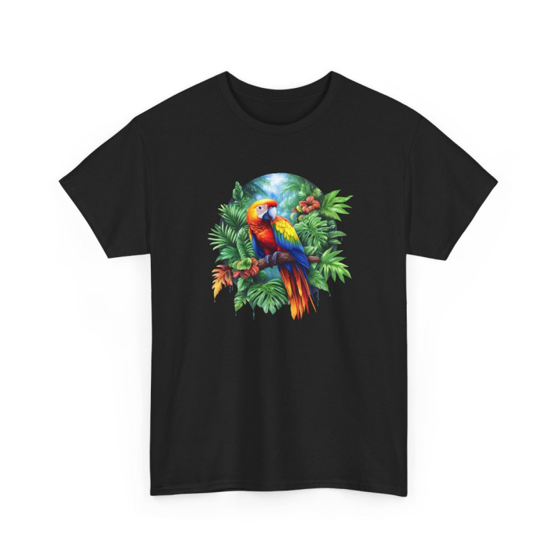 Tee Shirt Perroquet Tropical Ara Coloré – T-shirt Jungle Exotique Nature – Blanc Gris Noir – Idée Cadeau Amoureux des Oiseaux