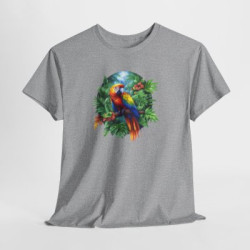 Tee Shirt Perroquet Tropical Ara Coloré – T-shirt Jungle Exotique Nature – Blanc Gris Noir – Idée Cadeau Amoureux des Oiseaux