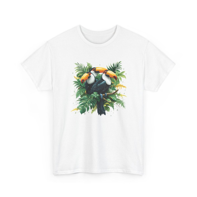 Tee Shirt Toucans Tropicaux Jungle – T-shirt Oiseaux Exotiques Nature Tropicale Blanc Gris Noir