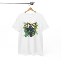 Tee Shirt Toucans Tropicaux Jungle – T-shirt Oiseaux Exotiques Nature Tropicale Blanc Gris Noir