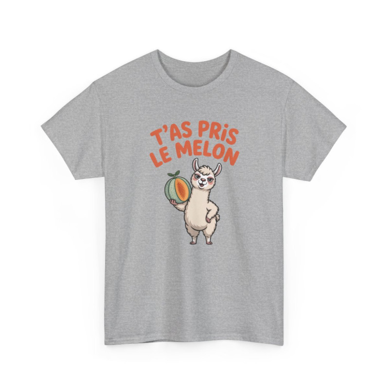 Tee Shirt T’as Pris Le Melon – Lama Humoristique avec Melon – T-shirt Drôle Blanc Gris Noir Idée Cadeau