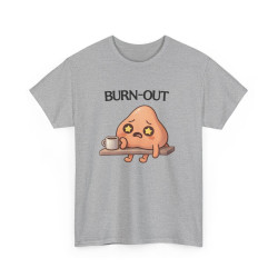Tee Shirt Burn Out Humour Travail – Personnage Fatigué avec Café – T-shirt Drôle Bureau Blanc Gris Noir