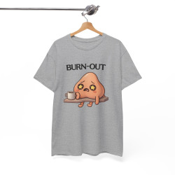 Tee Shirt Burn Out Humour Travail – Personnage Fatigué avec Café – T-shirt Drôle Bureau Blanc Gris Noir