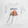 Tee Shirt Burn Out Humour Travail – Personnage Fatigué avec Café – T-shirt Drôle Bureau Blanc Gris Noir