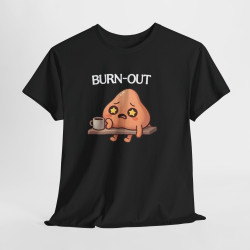 Tee Shirt Burn Out Humour Travail – Personnage Fatigué avec Café – T-shirt Drôle Bureau Blanc Gris Noir