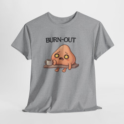 Tee Shirt Burn Out Humour Travail – Personnage Fatigué avec Café – T-shirt Drôle Bureau Blanc Gris Noir