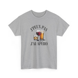 Tee Shirt J’Peux Pas J’Ai Apéro – T-shirt Humour Apéro Vin Bière Whisky – Tee Shirt Drôle Blanc Gris Noir