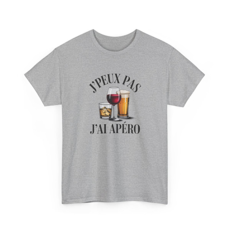 Tee Shirt J’Peux Pas J’Ai Apéro – T-shirt Humour Apéro Vin Bière Whisky – Tee Shirt Drôle Blanc Gris Noir