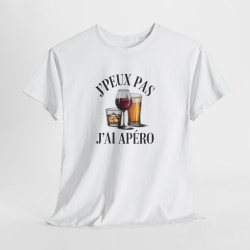 Tee Shirt J’Peux Pas J’Ai Apéro – T-shirt Humour Apéro Vin Bière Whisky – Tee Shirt Drôle Blanc Gris Noir