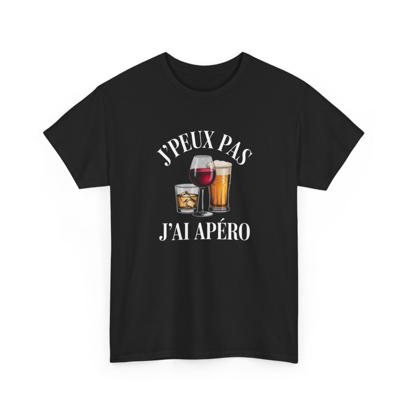 Tee Shirt J’Peux Pas J’Ai Apéro – T-shirt Humour Apéro Vin Bière Whisky – Tee Shirt Drôle Blanc Gris Noir
