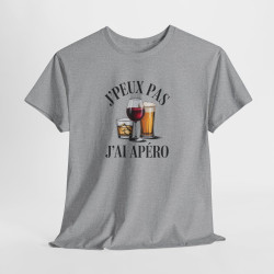 Tee Shirt J’Peux Pas J’Ai Apéro – T-shirt Humour Apéro Vin Bière Whisky – Tee Shirt Drôle Blanc Gris Noir