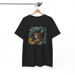 Tee Shirt Jaguar Jungle Tropicale – Félin Sauvage Feuillage Exotique – T-shirt Animal Nature Blanc Gris Noir