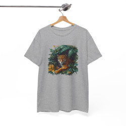 Tee Shirt Jaguar Jungle Tropicale – Félin Sauvage Feuillage Exotique – T-shirt Animal Nature Blanc Gris Noir