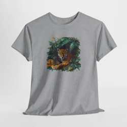 Tee Shirt Jaguar Jungle Tropicale – Félin Sauvage Feuillage Exotique – T-shirt Animal Nature Blanc Gris Noir