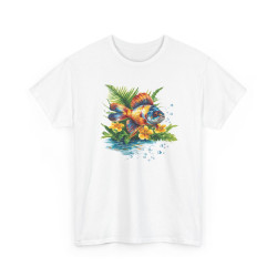 Tee Shirt Poisson Tropical Coloré – Illustration Aquatique Nature et Fleurs – T-shirt Animal Marin