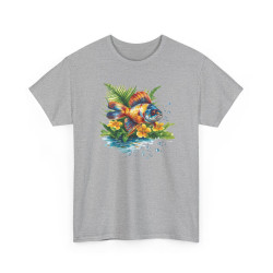 Tee Shirt Poisson Tropical Coloré – Illustration Aquatique Nature et Fleurs – T-shirt Animal Marin