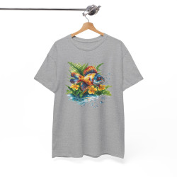 Tee Shirt Poisson Tropical Coloré – Illustration Aquatique Nature et Fleurs – T-shirt Animal Marin
