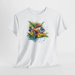 Tee Shirt Poisson Tropical Coloré – Illustration Aquatique Nature et Fleurs – T-shirt Animal Marin