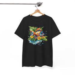 Tee Shirt Poisson Tropical Coloré – Illustration Aquatique Nature et Fleurs – T-shirt Animal Marin