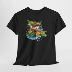 Tee Shirt Poisson Tropical Coloré – Illustration Aquatique Nature et Fleurs – T-shirt Animal Marin
